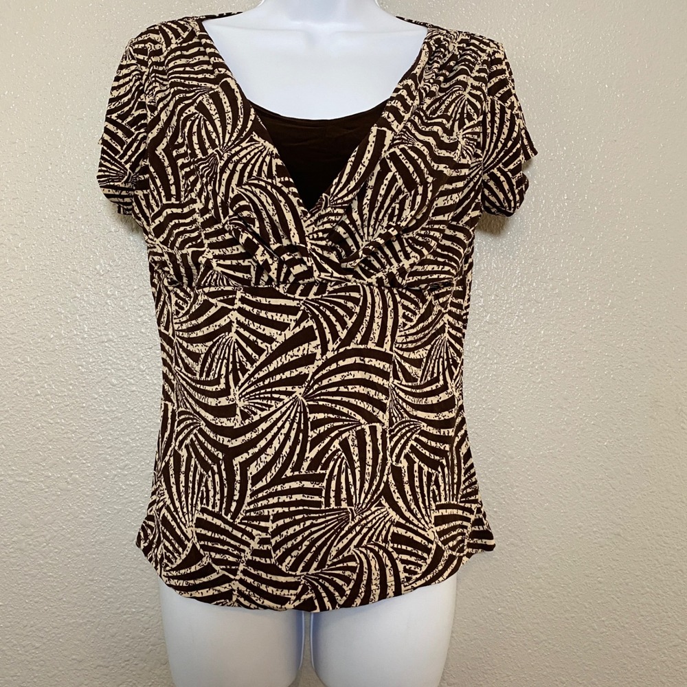 Brown Babydoll Top Medium Y2K 2000s Fairycore Bohemian Boho Stretchy Abstract